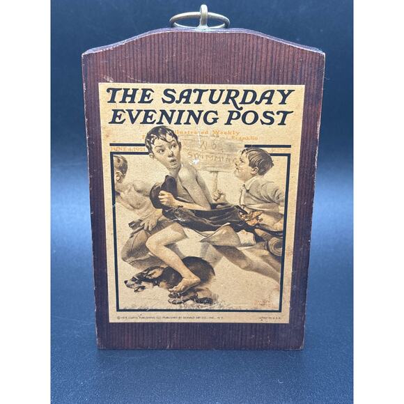 Norman Rockwell •NO Swimming• Artwork Reproduction on Wooden Plaque 1970s Decor - Picture 1 of 5